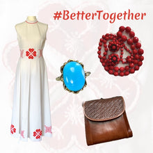 Load image into Gallery viewer, 1960s White & Red Peasant Dress with Red Flower Appliques. Bohemian Girls this is for You! - Scotch Street Vintage
