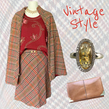 Load image into Gallery viewer, 1960s Wool Houndstooth Plaid Cape and Skirt Suit Set from Kingsley. Equestrian Chic. - Scotch Street Vintage
