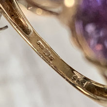 Load image into Gallery viewer, 1970s Amethyst Ring with Three Bright Purple Gemstones set in Yellow Gold. February Birthstone. - Scotch Street Vintage