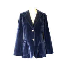 Load image into Gallery viewer, 1970s Blue Velvet Blazer by Koret. Perfect Statement Piece for Fall. Sustainable Fashion. - Scotch Street Vintage