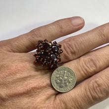 Load image into Gallery viewer, 1970s Bohemian Garnet Cluster Ring in Yellow Gold. Statement Cocktail Right Hand Ring. - Scotch Street Vintage
