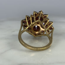 Load image into Gallery viewer, 1970s Bohemian Garnet Cluster Ring in Yellow Gold. Statement Cocktail Right Hand Ring. - Scotch Street Vintage
