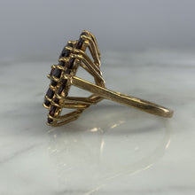 Load image into Gallery viewer, 1970s Bohemian Garnet Cluster Ring in Yellow Gold. Statement Cocktail Right Hand Ring. - Scotch Street Vintage