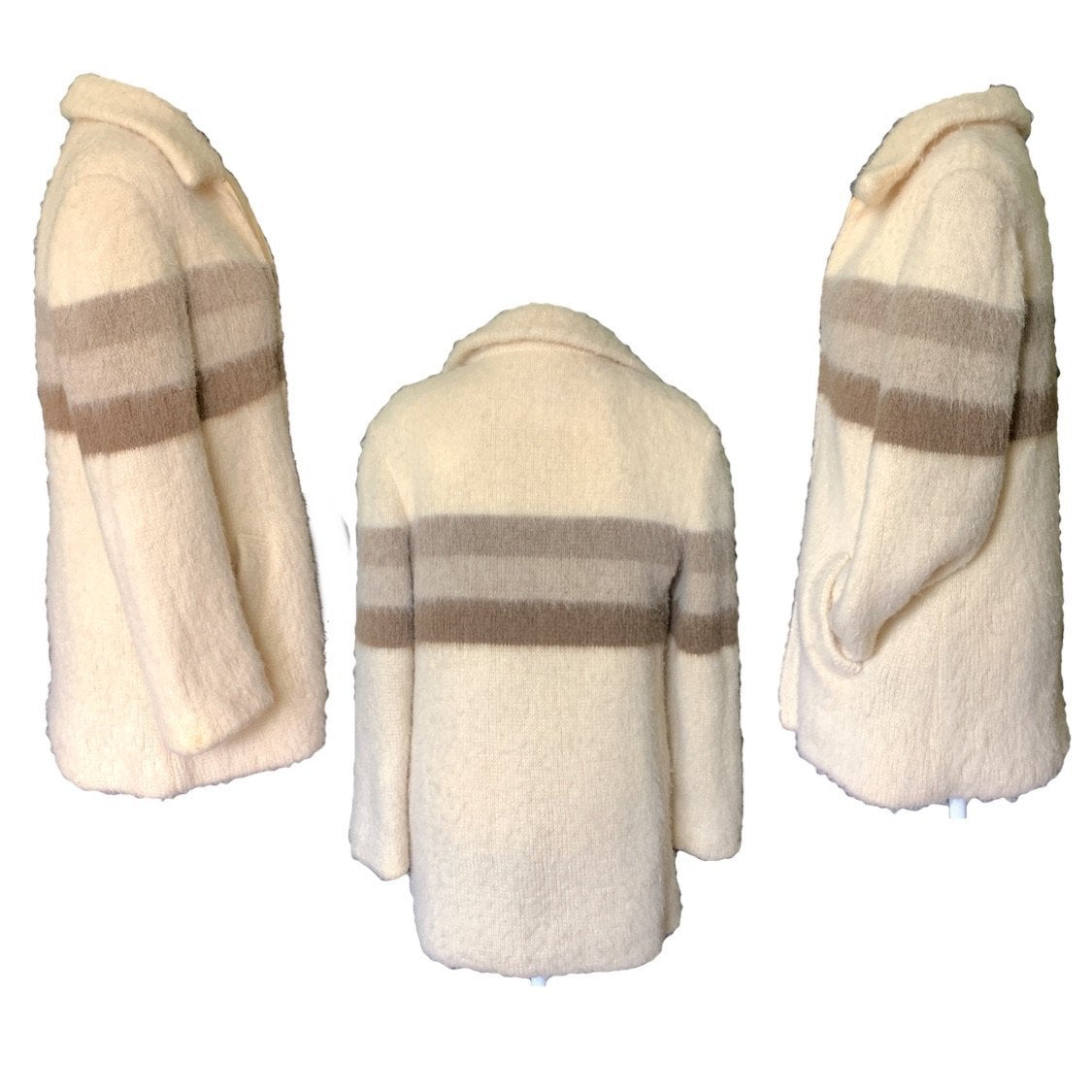 1970s Cream Wool Sweater Jacket by Eddie Bauer. Zip Up Cardigan with G