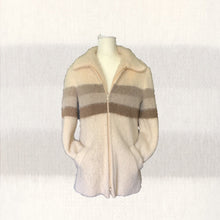 Load image into Gallery viewer, 1970s Cream Wool Sweater Jacket by Eddie Bauer. Zip Up Cardigan with Gray Stripes. Sustainable Clothing. - Scotch Street Vintage