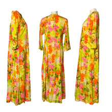 Load image into Gallery viewer, 1970s Hawaiian Floral Maxi Dress in Bright Yellows Oranges Pinks and Greens. Perfect Festival Dress. - Scotch Street Vintage