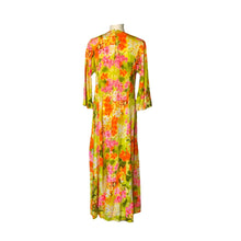 Load image into Gallery viewer, 1970s Hawaiian Floral Maxi Dress in Bright Yellows Oranges Pinks and Greens. Perfect Festival Dress. - Scotch Street Vintage