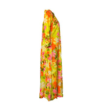 Load image into Gallery viewer, 1970s Hawaiian Floral Maxi Dress in Bright Yellows Oranges Pinks and Greens. Perfect Festival Dress. - Scotch Street Vintage
