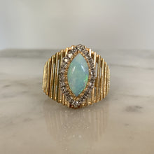 Load image into Gallery viewer, 1970s Opal and Diamond Halo Statement Ring in a Large 14K Yellow Gold Setting. - Scotch Street Vintage