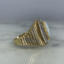 Load image into Gallery viewer, 1970s Opal and Diamond Halo Statement Ring in a Large 14K Yellow Gold Setting. - Scotch Street Vintage