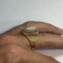 Load image into Gallery viewer, 1970s Opal and Diamond Halo Statement Ring in a Large 14K Yellow Gold Setting. - Scotch Street Vintage