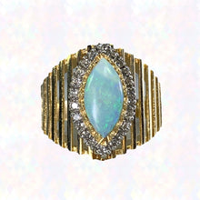 Load image into Gallery viewer, 1970s Opal and Diamond Halo Statement Ring in a Large 14K Yellow Gold Setting. - Scotch Street Vintage