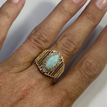 Load image into Gallery viewer, 1970s Opal and Diamond Halo Statement Ring in a Large 14K Yellow Gold Setting. - Scotch Street Vintage