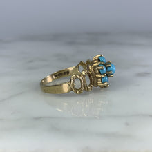 Load image into Gallery viewer, 1970s Turquoise Flower Ring in Yellow Gold. Boho Chic Cluster Floral Setting. December Birthstone. - Scotch Street Vintage