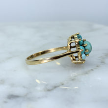 Load image into Gallery viewer, 1970s Turquoise Ring in Yellow Gold. Boho Cluster Flower. Estate Jewelry. December Birthstone. - Scotch Street Vintage