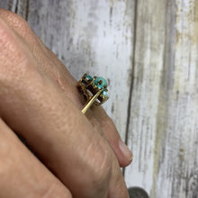 Load image into Gallery viewer, 1970s Turquoise Ring in Yellow Gold. Boho Cluster Flower. Estate Jewelry. December Birthstone. - Scotch Street Vintage
