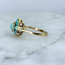 Load image into Gallery viewer, 1970s Turquoise Ring in Yellow Gold. Boho Cluster Flower. Estate Jewelry. December Birthstone. - Scotch Street Vintage
