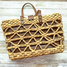 Load image into Gallery viewer, 1970s Woven Straw and Leather Tote Style Purse by John Romain. Market or Beach Bag. - Scotch Street Vintage