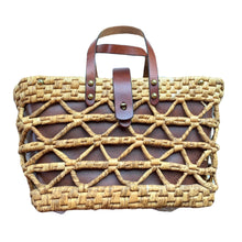 Load image into Gallery viewer, 1970s Woven Straw and Leather Tote Style Purse by John Romain. Market or Beach Bag. - Scotch Street Vintage
