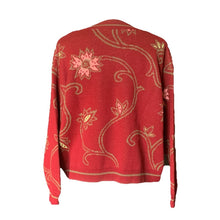 Load image into Gallery viewer, 1980s Red Wool Sweater with Pink Floral Design by United Colors of Benetton. Sustainable Fall Fashion. - Scotch Street Vintage