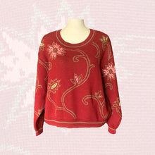 Load image into Gallery viewer, 1980s Red Wool Sweater with Pink Floral Design by United Colors of Benetton. Sustainable Fall Fashion. - Scotch Street Vintage