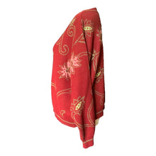 Load image into Gallery viewer, 1980s Red Wool Sweater with Pink Floral Design by United Colors of Benetton. Sustainable Fall Fashion. - Scotch Street Vintage