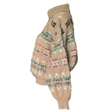 Load image into Gallery viewer, 1980s Tan Fair Isle Sweater with Pink and Blue Accents by United Colors of Benetton. Preppy Style. - Scotch Street Vintage