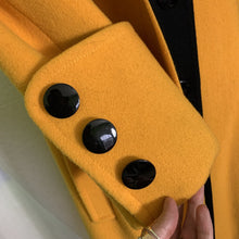 Load image into Gallery viewer, 1980s Yellow Wool Coat by Ilie Wacs. Bold and Oversized with Black Collar and Button Accents. - Scotch Street Vintage