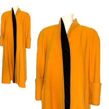 Load image into Gallery viewer, 1980s Yellow Wool Coat by Ilie Wacs. Bold and Oversized with Black Collar and Button Accents. - Scotch Street Vintage