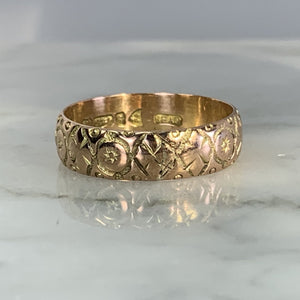 Antique 1920s Etched Rose Gold Wedding Band with Art Nouveau Design. Stacking or Thumb Ring. - Scotch Street Vintage