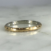 Load image into Gallery viewer, Antique 1920s Wedding Band in 18k White and Yellow Gold. Stacking Ring with Art Deco Etching. - Scotch Street Vintage