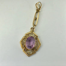 Load image into Gallery viewer, Antique Amethyst Drop Pendant set in 10K Yellow Gold. February Birthstone Estate Jewelry. - Scotch Street Vintage