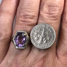 Load image into Gallery viewer, Antique Amethyst Ring. 10K White Gold. Art Nouveau Filigree. February Birthstone. 6th Anniversary. - Scotch Street Vintage