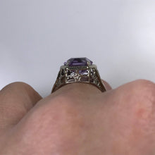 Load image into Gallery viewer, Antique Amethyst Ring. 10K White Gold. Art Nouveau Filigree. February Birthstone. 6th Anniversary. - Scotch Street Vintage