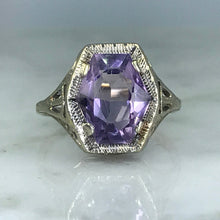Load image into Gallery viewer, Antique Amethyst Ring. 10K White Gold. Art Nouveau Filigree. February Birthstone. 6th Anniversary. - Scotch Street Vintage