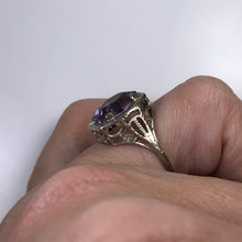 Load image into Gallery viewer, Antique Amethyst Ring. 10K White Gold. Art Nouveau Filigree. February Birthstone. 6th Anniversary. - Scotch Street Vintage
