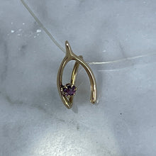 Load image into Gallery viewer, Antique Amethyst Wishbone Pendant in 14K Yellow Gold. Upcycled Repurposed Hatpin. January Birthstone. - Scotch Street Vintage