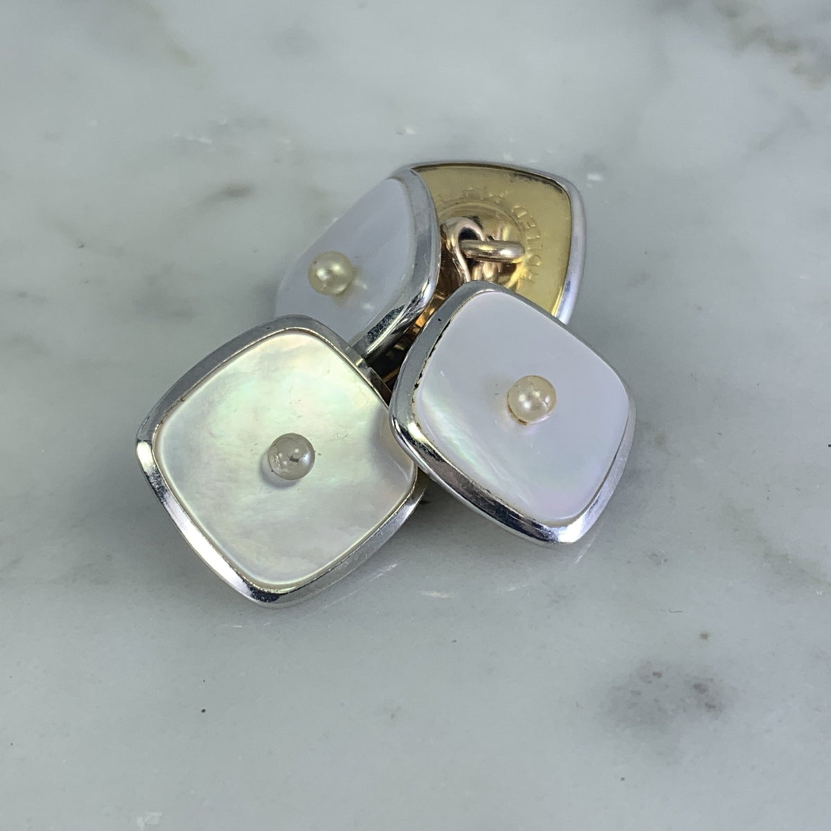 Antique Art Deco Cufflinks and Tuxedo Stud Set in Mother of Pearl