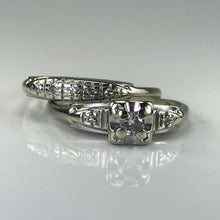 Load image into Gallery viewer, Antique Diamond Bridal Set. Engagement Ring and Wedding Band. 14K White Gold. Size 6 - Scotch Street Vintage