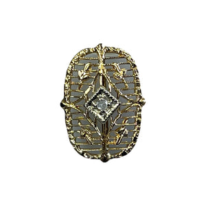 Antique Diamond Pendant in 14K Yellow Gold Filigree Setting Upcycled from a Hat Pin. - Scotch Street Vintage