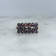 Load image into Gallery viewer, Antique Garnet Cluster Ring set in 10k Yellow Gold. January Birthstone in an Old Hollywood Glam Style. - Scotch Street Vintage