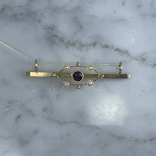 Load image into Gallery viewer, Antique Garnet Seed Pearl Bar Pendant in 15K Yellow Gold. Upcycled Repurposed Brooch. Estate Jewelry - Scotch Street Vintage