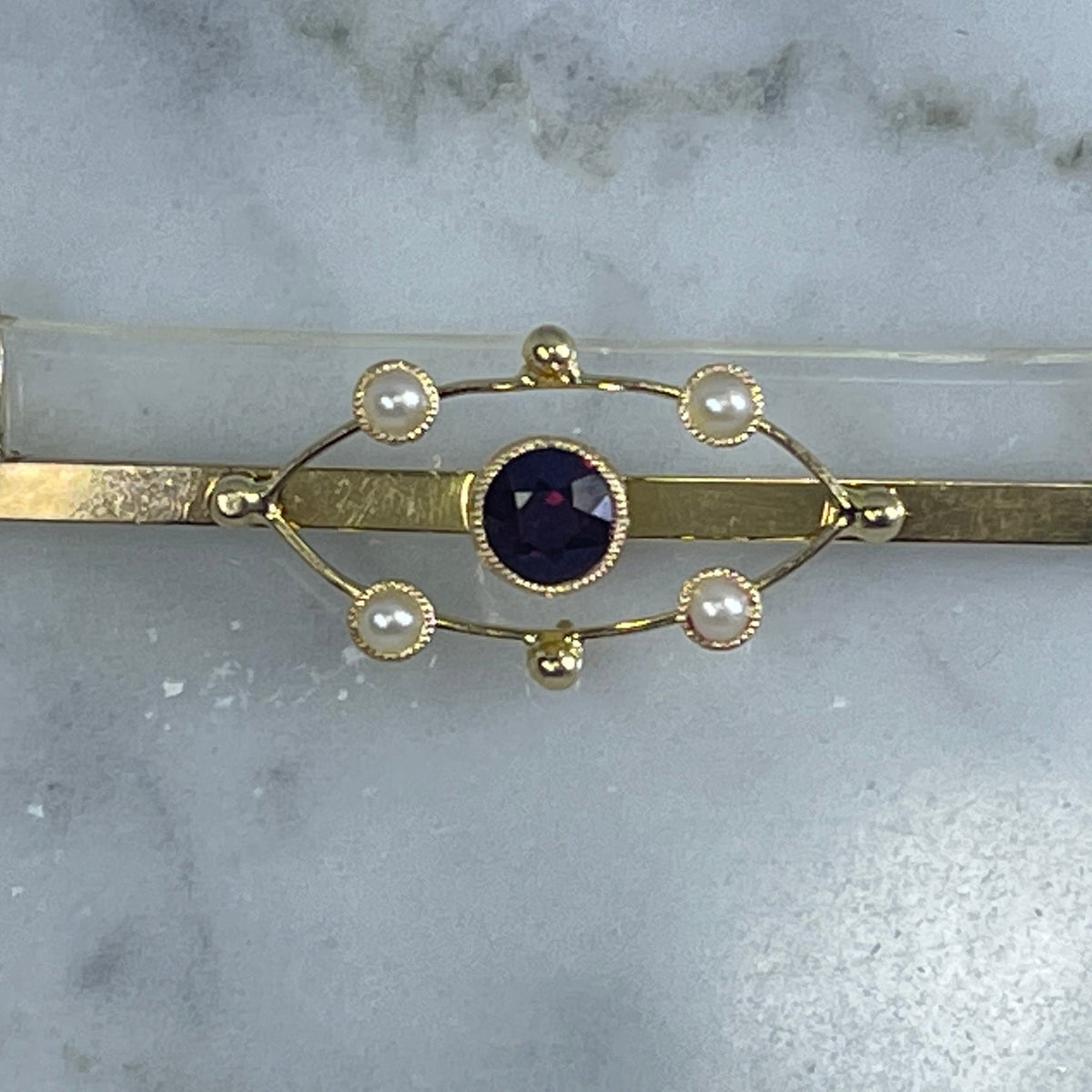 Antique Garnet Seed Pearl Bar Pendant in 15K Yellow Gold. Upcycled  Repurposed Brooch. Estate Jewelry