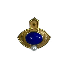 Load image into Gallery viewer, Antique Lapis and Seed Pearl Evil Eye Pendant in 18K Yellow Gold. Upcycled Repurposed Hatpin. - Scotch Street Vintage