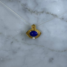 Load image into Gallery viewer, Antique Lapis and Seed Pearl Evil Eye Pendant in 18K Yellow Gold. Upcycled Repurposed Hatpin. - Scotch Street Vintage