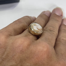 Load image into Gallery viewer, Antique Large Cameo Ring in 14K Yellow Gold Setting. Hand Carved Carnelian Shell Silhouette. - Scotch Street Vintage