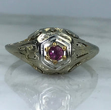 Load image into Gallery viewer, Antique Ruby Ring. 14K Gold Art Deco Filigree Setting. July Birthstone. 15th Anniversary. APPRAISED - Scotch Street Vintage