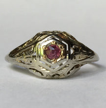 Load image into Gallery viewer, Antique Ruby Ring. 14K Gold Art Deco Filigree Setting. July Birthstone. 15th Anniversary. APPRAISED - Scotch Street Vintage