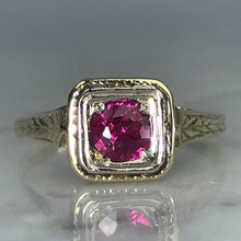 Load image into Gallery viewer, Antique Ruby Ring in 14K Yellow Gold Art Deco Filigree Setting. July Birthstone. 15th Anniversary. - Scotch Street Vintage