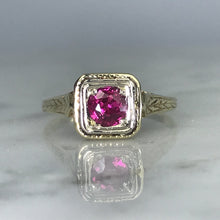 Load image into Gallery viewer, Antique Ruby Ring in 14K Yellow Gold Art Deco Filigree Setting. July Birthstone. 15th Anniversary. - Scotch Street Vintage